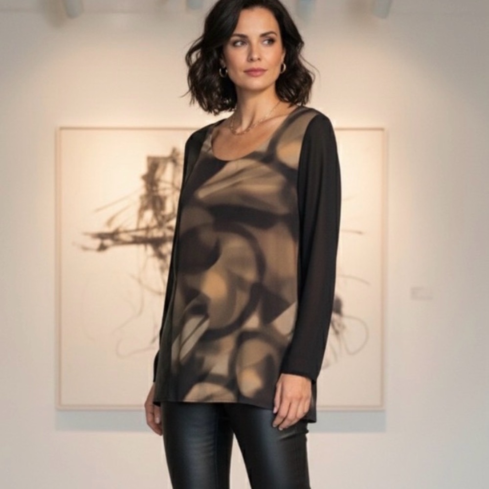 ECLA Black and Brown Tunic Top - Size Large